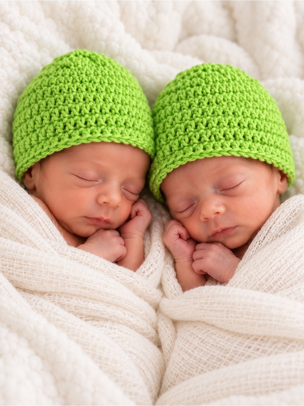 Handmade Crochet Preemie Twin Baby Hats Lime Green Set of 2